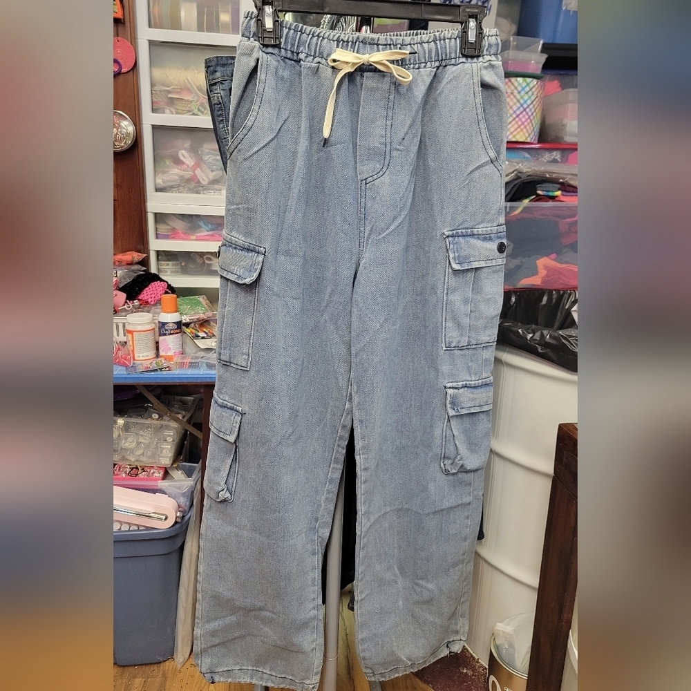 HST Light Blue Cargo Drawstring Waist & Pant Leg Elastic Pants 26x26